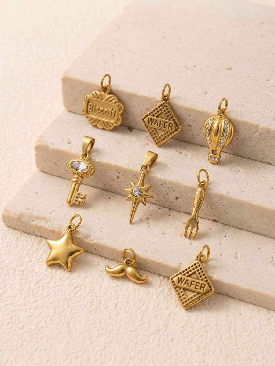 1pc Gold Rhinestone Pendant, Minimalist High-End Style, 18KPVD Gold Plated 316 Stainless Steel Material, Waterproof And Fade-Resistant, Suitable For Handmade Shop DIY, Factory Semi-Finished Product Production And Other Scenarios - Multicolor - View 1