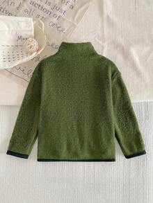 Kids Fleece Stand Collar Sweatshirt Single Piece Jacket Autumn/Winter Boys Colorblock Pocket Zipper Fleece Top - Green - View 2