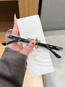 1 Pair Rimless Gold Frame Glasses, Men's Business Transparent Lens Optical Glasses, Lightweight Luxury Rimless Glasses - Multicolor - View 8