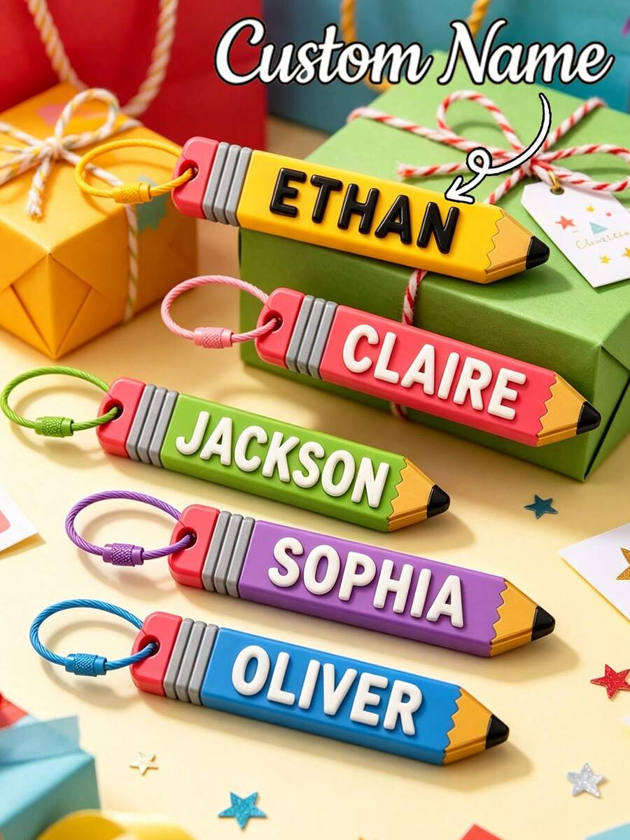 Personalized Name Keychain, Customized Name Tag, Lunch Box Name Tag, Vintage Style Name Tag, Father's Day Gift, Mother's Day Gift, Valentine's Day Gift, Gift For Grandmother, Birthday Gift, Gift For Her/Gift For Him, Gift For Best Friend/Friend/Couple, Back To School Gift - Multicolor - View 1