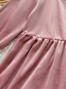 Girls' Velvet Princess Dress With Bow And Frill Trim, Cake Dress, Formal Gown, Autumn - Pink - View 8