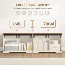 59" Farmhouse Storage Chest And Bench 70 Gal 330lb Seat - White and Brown - View 4