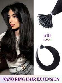 Nano Ring Hair Extensions, Natural Black, 12-22 Inches, Silky Straight Remy Human Hair, Micro Nano Ring Bead Hair Extensions For Women - Multicolor - View 15