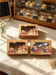 2pcs/5pcs/10pcs Brown Christmas Window Gift Boxes, Cute Snowman Penguin Santa Claus Boxes, Suitable For Holiday Snacks, Cookies And Candies, Perfect For Christmas Party Favors - View 4