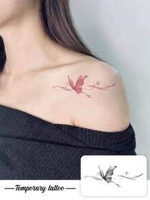 1pc Temperature‑Sensitive Color‑Changing Butterfly Temporary Tattoo Sticker, Realistic Fake Tattoo Design, Suitable For Daily Wear, Bachelorette Party Favors, Music Festivals, Games, Graduation Gifts, Lasts 3‑5 Days - Multicolor - View 1