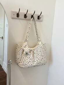 Tote Bag With All-Over Star Print Pattern, Star Pendant Accessory Decoration, Extended Shoulder Strap, Large Capacity Open Top Closure, Versatile Daily Bag For School, Work, Travel, Shopping, Commuting, Shoulder Large Bag - White - View 6