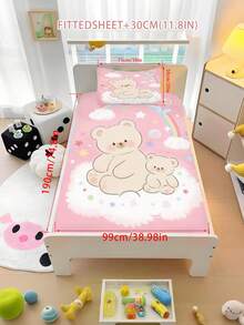 2/3PCS Pink Background Cartoon Bear Fitted Sheet Set Soft Breathable Bedding For All Seasons Twin/Full/Queen 100% Polyester Machine Washable - Multicolor - View 8
