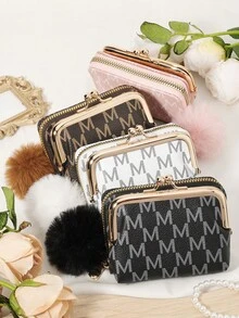 With A Pom-Pom Charm, New Letter Printed Card Bag Can Be Split And Used As A Multifunctional Large Capacity Storage Bag - Black - View 4