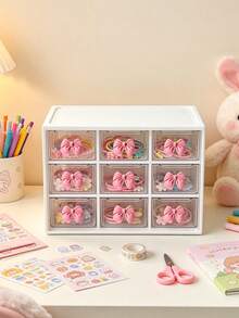 Drawer-Style Mini Cosmetic Organizer, Featuring Various Colored Bows, Transparent Plastic Stackable Storage Boxes, Multiple Designs, And Multiple Compartments. Suitable For Desktops, Offices, And Bedrooms, With A Smooth, Easy-To-Clean Surface. - Multicolor - View 4