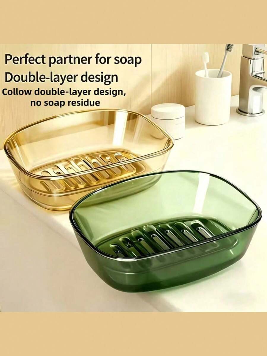 1 pieza Jabonera transparente con borde dorado multicolor y ranura de drenaje incorporada, estilo minimalista de lujo, adecuada para almacenamiento de jabón en baño, ducha y encimera