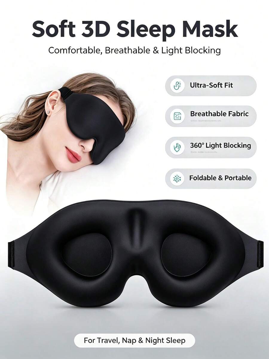 2PCS 3D Contoured Sleep Mask, Soft Breathable Eye Mask For Sleeping, Light Blocking Blindfold For Travel Nap Night Sleep, Adjustable Strap