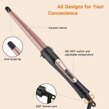 Single Tapered Traditional Curling Iron 1325mm, 1-Level Temperature Control (Real-Time Temperature Not Visible), Simple Operation, Comes With 1 Heat-Insulating Glove - Gold - View 6