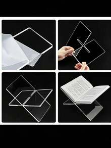 1pc Transparent Black Acrylic X-Shaped Bookshelf Stand - Coffee Table Bookshelf - Kitchen Cookbook Stand - Home And Dining Table Decor, - Clear - View 5