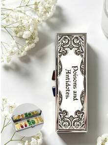 "Poisons And Antidotes" Printed Storage Box, Vintage European Style Pill Box, Portable Pill Dispenser, Precise 1-2 Pill Dispenser, Convenient Medication Storage Box, Easy-To-Use Design, Plastic Material, Portable Travel Pill Box, Dispensing Box, Large Capacity Medication Box, Back To School Gift, Mother's Day Gift, Halloween Gift - Multicolor - View 6