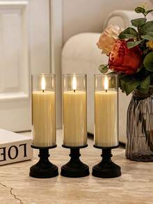 2pcs Vintage Black Candlestick Flat Mouth Cup, 5 Sizes LED Fake Flame Electronic Candle Lights, Home Decor, Festival & Wedding - Cup Tube Candlestick With Flat Rim - View 16