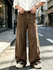 1pc Retro American Style Men's Loose Fit Wide Leg Brown Jeans, Cartoon Elephant Embroidery, Unisex (Belt And Accessories Not Included) - Brown - View 4