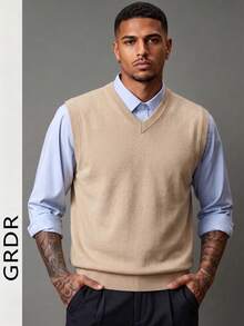GRDR Men's Solid Color V-Neck Casual Versatile Knit Vest - Apricot - View 3