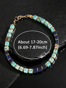 1pc Lapis Lazuli & Shoushan Stone Square Stone Men's Bracelet, Protection & Harmony, Vintage Stackable Crystal Jewelry Git Unisex For All Seasons - Multicolor - View 4
