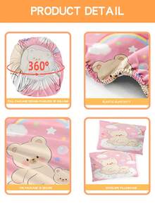 2/3PCS Pink Background Cartoon Bear Fitted Sheet Set Soft Breathable Bedding For All Seasons Twin/Full/Queen 100% Polyester Machine Washable - Multicolor - View 6