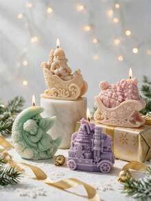 Christmas Santa Claus Sitting In Sleigh Candle Mold ChristmasTrain Mold Angel DIY Form Concrete Resin Casting Mold Home Decor - Multiple Styles - View 3