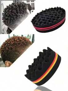 1/2pcs Double-Hole Hair Sponge Brush, Wavy Hair Styling Tool, Suitable For Twisting Hair - Multicolor - View 6