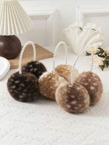 1pc Girls' Pearl Deer Plush Warm Earmuffs - Multicolor - View 2