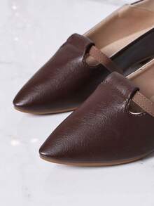 Women's All-Season New Brown PU Mary Jane Flats, Pointed Toe T-Strap Hollow Design, Low Heel Soft Comfortable, Business Commute Office Daily Wear Shoes - Brown - View 2