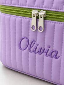 1pcPersonalized Quilted Makeup Bag, Handheld Gift Bag, Customized Embroidered Name Makeup Bag, Travel Wash Bag, Bridesmaid Gift, Gift For Her - Multicolor - View 7