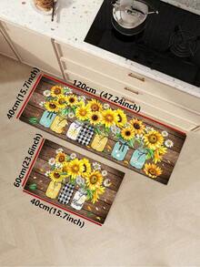 1pc 2D Autumn Floor Mat, Vintage Sunflower Pattern Diatomaceous Earth Mat, Super Absorbent, Non-Slip, Perfect For Bathroom, Kitchen And Dining Room, Quick Dry, Machine Washable, Perfect Gift For Home Decor And Bathroom Mat, Autumn Gift! - Multicolor - View 11