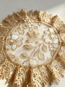 2/4/6/12/24PC Luxury Hollow Lace Round Placemats, Floral Embroidered Table Mats, Suitable For Home Dining Table, Wedding, Theme Festival Decoration - milk coffee color - View 6