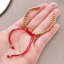 1 pieza Pulsera de cordón trenzado con cuentas de bola chapadas en cobre dorado, base de pulsera con nudo deslizante ajustable para hacer joyas DIY con dijes - Multicolor - Ver 3