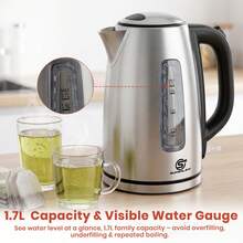 SUPERLEX 1.7L Electric Tea Kettle With Visual Water Level Display, 3000W Fast Boiling Water, Auto Shutoff On Low Water & Dry Boil Protection. Stainless Steel Kettle Body With Anti-Scald Design, Great For Coffee And Tea. - UK Plug(220-240V) - View 6