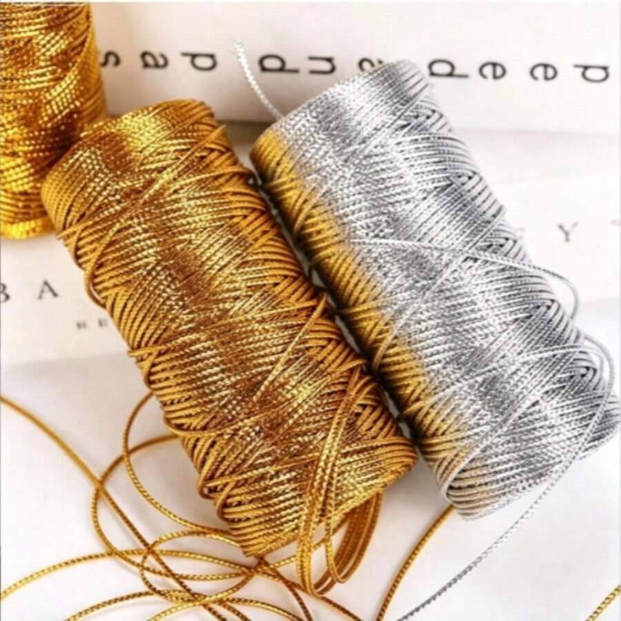 1.5mm 100m Gold & Silver Braided Rope, Suitable For Gift Wrapping, Hanging Decorations, Party Supplies, Sewing DIY Rope Art, Hemp Rope, Twisted Rope, Home Decor, Valentine's Day - Multicolor - View 1
