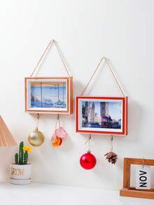 1pc Hanging Photo Frame With Bottom Hooks, Wall Mount Picture Frame For Photo Display, Multi‑Hook Design For Hanging Ornaments Shell Pinecone, Home Wall Decor For Bedroom Living Room Gallery Wall, Gift For Housewarming - Multicolor - View 4