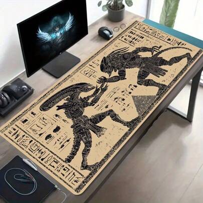 Alfombrilla de ratón para juegos de gran tamaño con un diseño de estilo mural retro "Cazador de Alienígenas"; Alfombrilla de escritorio grande con base de goma antideslizante; Accesorio de PC resistente a las manchas y decoración de escritorio; Un regalo ideal para jugadores.