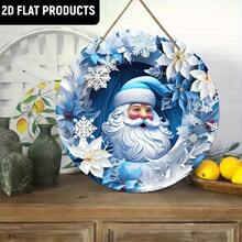 Classic Christmas Wooden Hanging Decor Blue Santa Claus Snowflake Flower Cave Pattern Wooden Home Hanging - A - View 2