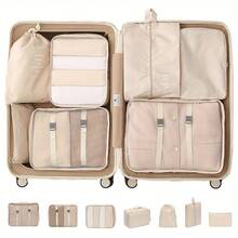 7 buah Tas Penyimpanan Perjalanan Kapasitas Besar, Tas Kemasan Tahan Air Portabel, Dapat Menyimpan Pakaian, Celana, Sepatu, Kaos Kaki, Tas Pengatur Koper, Gaya Bohemian, Perlengkapan Perjalanan Penting - Krem - View 7