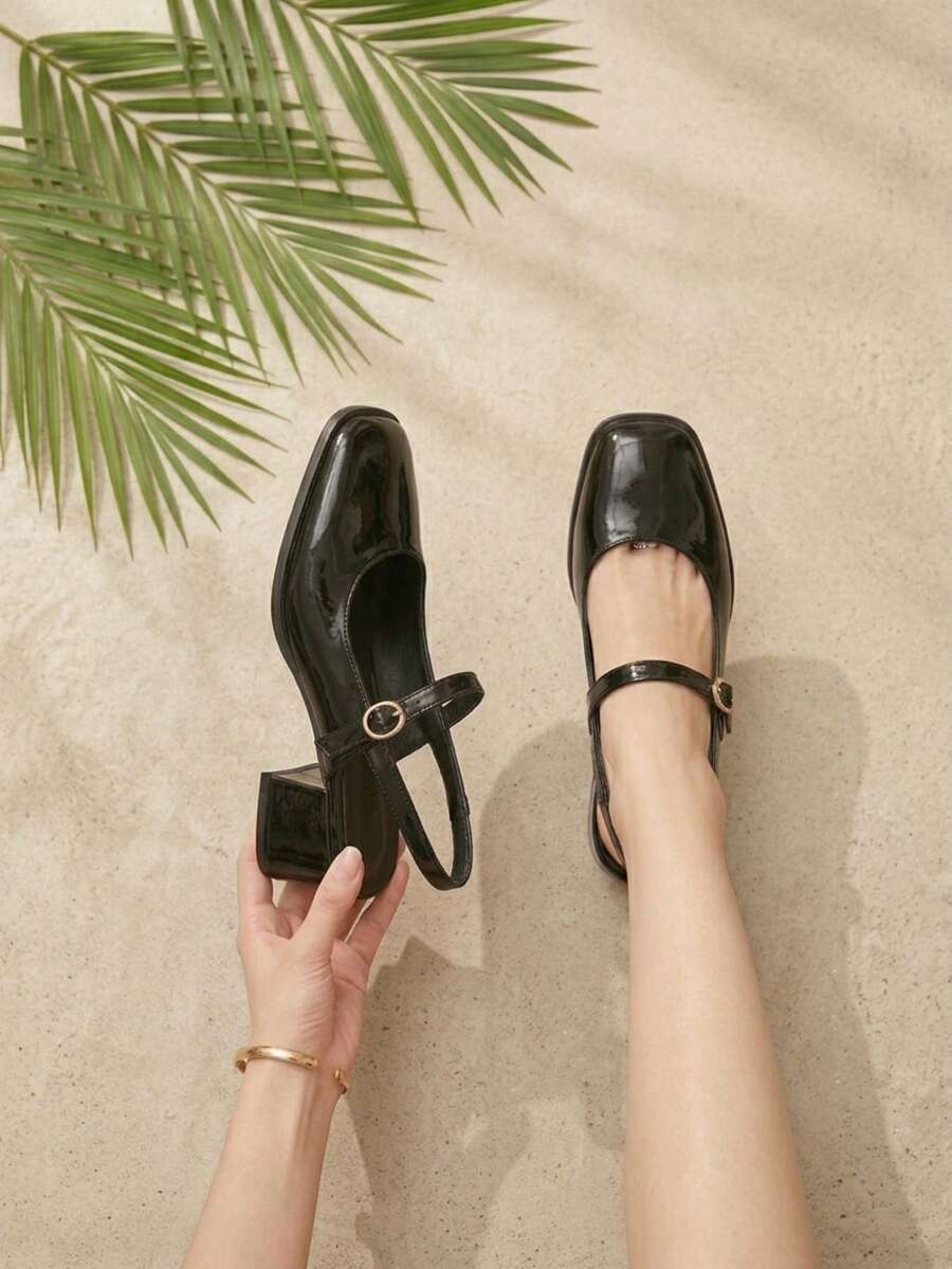 ZPWZ Women's Fashion Light Gold Mirror Metal Mary Jane Shoes, Suitable For Spring Commute, Date, Party, Vacation, Simple Lace-Up Flat Sandals, New Crystal Date High-End Fashion Solid Color High Heel Sandals - Black - View 1