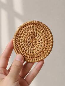 1pc/5pcs-1set Insulated Rattan Coasters, Round Coasters, Handmade Rattan Coasters, Woven Bamboo Insulated Mats, Heat-Resistant Pot Holders, Suitable For Kitchen And Restaurant Storage, Wedding, Party Tea Set Table Mats - Multicolor - View 9