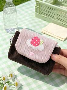 1pc Plush Storage Pouch, Vintage Style Rectangular Snap Closure, With Key Ring, Portable Multi-Functional Coin Purse, Suitable For Daily Outings, Gatherings, Leisure, All Seasons - Multicolor - View 5