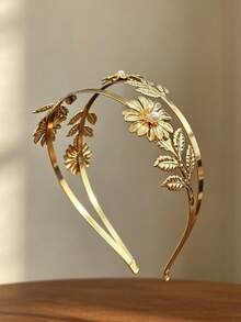 1PC Floral Pearl Metal Headband For Women, Hair Styling Accessory For Updo/Braided Hair, Vacation/Party/Wedding - Multicolor - View 12
