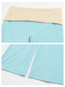 MFVIM Women's Skin-Friendly Yoga Set, Spaghetti Strap Camisole Top + Colorblock Wide Leg Pants - Baby Blue - View 11