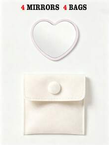 8/2pcs Heart-Shaped Makeup Mirror & Cosmetic Storage Bag Set, White Glass Makeup Mirror With Elegant Makeup Bag, Portable Heart-Shaped Mirror For Touch-Ups, Velvet Snap Button Storage Bag Jewelry Pouch - Multicolor - View 8