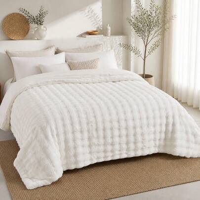 Polyester Duvet Cover 220x240cm With Zipper Closure, Multifunctional Plush Blanket For Bed And Sofa, Modern Solid Color Bedding