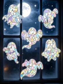 1 Set 6pcs Halloween Colorful Ghost Laser Stickers, Halloween Window Decoration, Holiday Party Decoration Stickers, Halloween Atmosphere Decoration Props, Holiday Party, Autumn Home Decor. Halloween Party Decoration - One Size Fits All - View 5