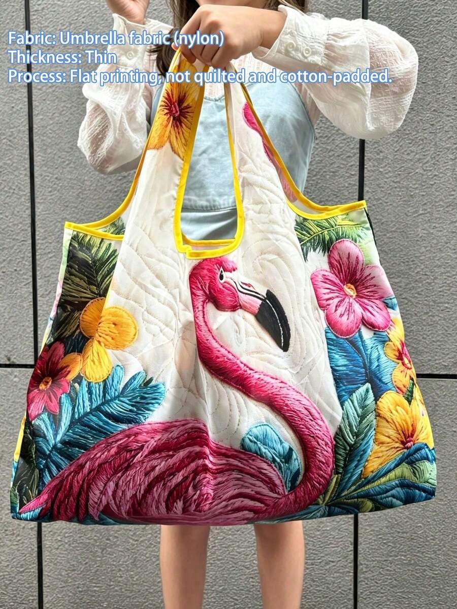1件女款托特包，2D創意動物圖案，花卉印花，大容量，極簡設計，百搭風格，通勤、旅行、購物，方便開合設計，多功能，適合各種場合，經典，易於清潔，易於搭配