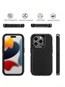 Compatible With IPhone Phone Case (Multi-Layer Protection) [Shockproof] [Anti-Drop] [Anti-Slip], 3-In-1 Heavy Duty Protective Shell - Black - View 2