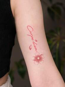 1pc Temperature‑Sensitive Color‑Changing Flower With Latin Quote Temporary Tattoo Sticker, Realistic Fake Tattoo Design, Suitable For Daily Wear, Bachelorette Party Favors, Music Festivals, Games, Graduation Gifts, Lasts 3‑5 Days - Multicolor - View 7