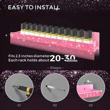 15 Inch Diamond Crystal Rhinestone Acrylic Nail Polish Holder Fashion Glasses Essential Oil Photo Display Storage Rack Pink,Back To School - Pink - View 7