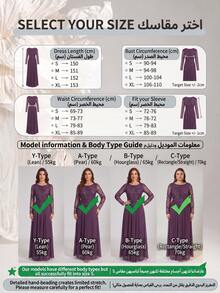 Women's Elegant Long Sleeve Round Neck Beaded Ruched Maxi Formal Dress, Suitable For Evening Occasions Wedding Party Fall - Purple - View 4